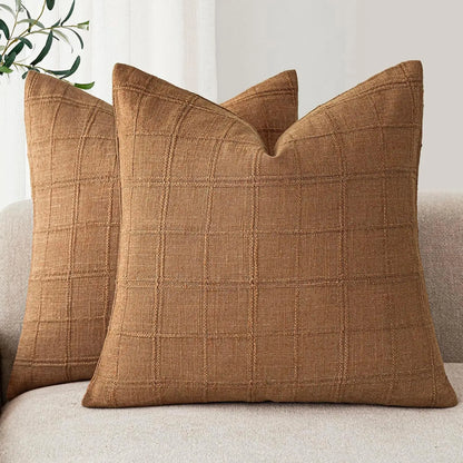 Boho Linen Check Throw Pillow Cover Neutral Sofa Cushion Cover