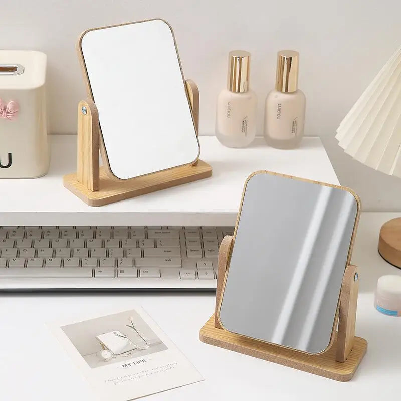 Wooden Desktop Vanity Mirror Double Sided Adjustable Makeup Mirror