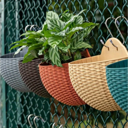 Rattan Look Half Round Wall Planter Hanging Flower Pot Balcony