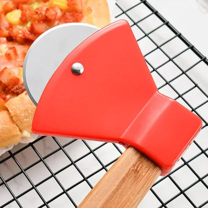 Stainless Steel Pizza Cutter Bamboo Handle Rotating Blade Kitchen Decor