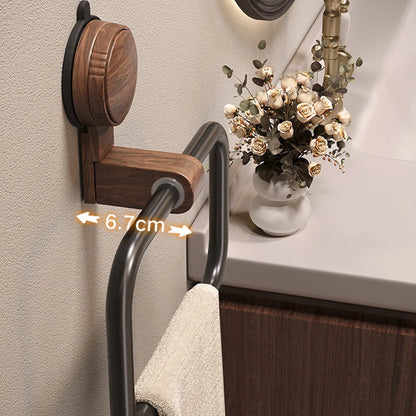 Vintage Walnut Wood Towel Ring Wall-Mounted Suction Cup No-Drill Bathroom Home Decor