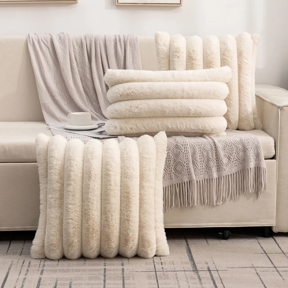 Soft Rabbit Velvet Cushion Cover Plush Winter Warm Sofa Pillow Cover Home Decor
