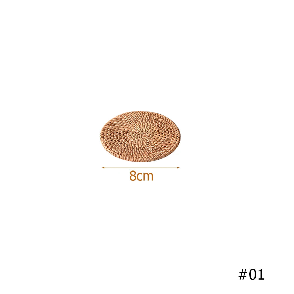 Natural Rattan Coaster Handwoven Boho Table Decor Home Accessories