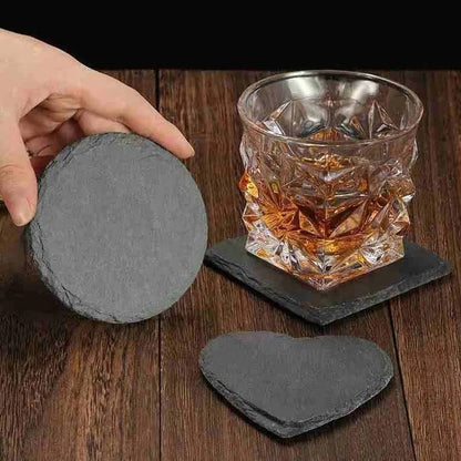 Natural Slate Stone Coaster Japanese Style Round Square Home Decor