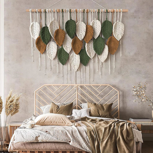 Large Handmade Leaf Macrame Wall Hanging Boho Woven Wall Art Home Decor