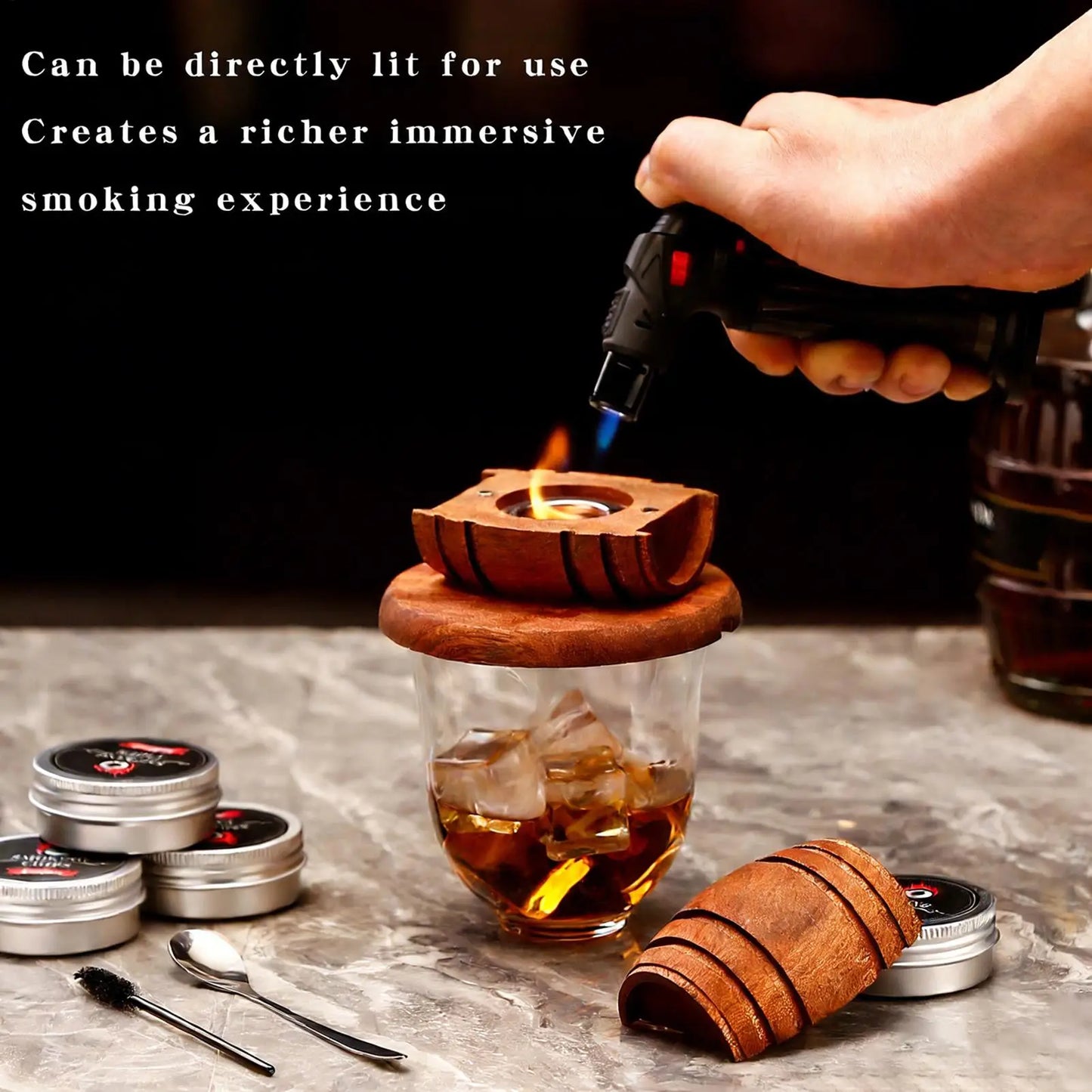 Wooden Whiskey Smoker Kit Cocktail Spirits Infuser Bar Tool Gift for Him