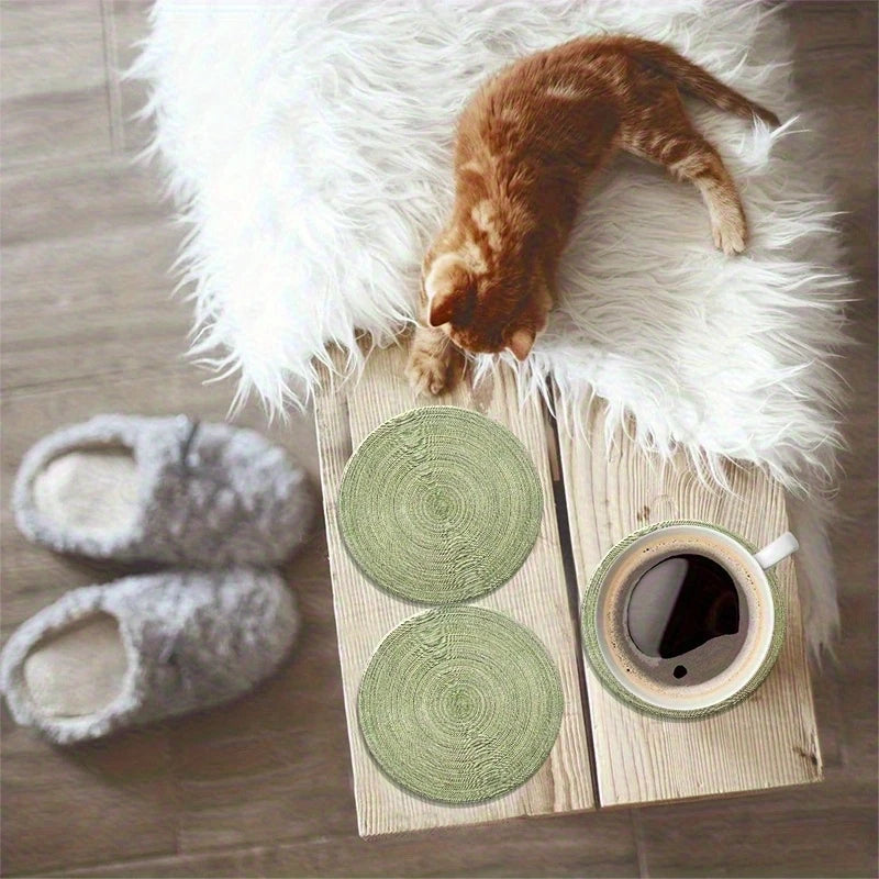 Round Wooden Coaster Set of 6 Retro Natural Wood Table Decor