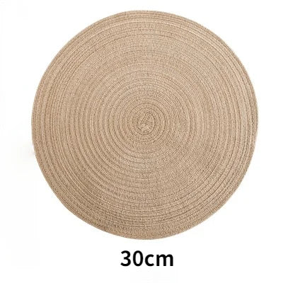 Round Woven Ramie Placemat Set of 6 Anti-Slip Dining Table Mat