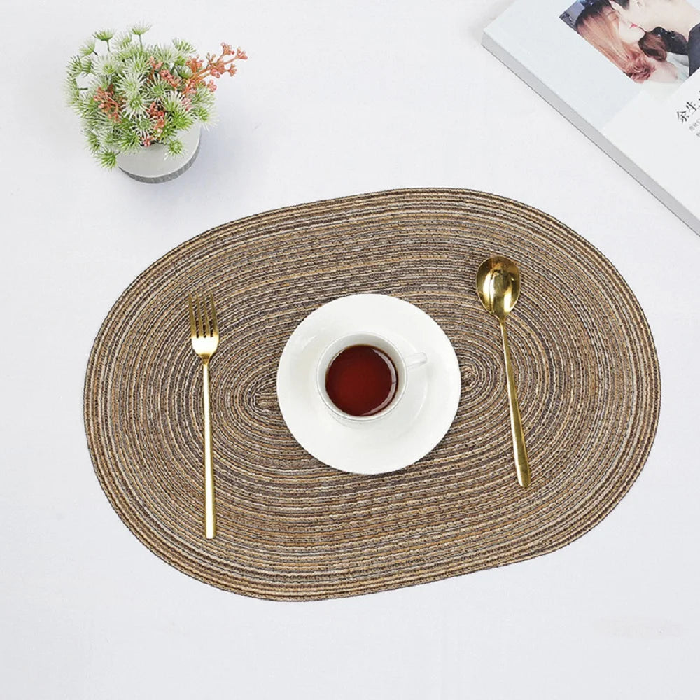 Oval Woven Placemat Set Natural Braided Dining Table Mat