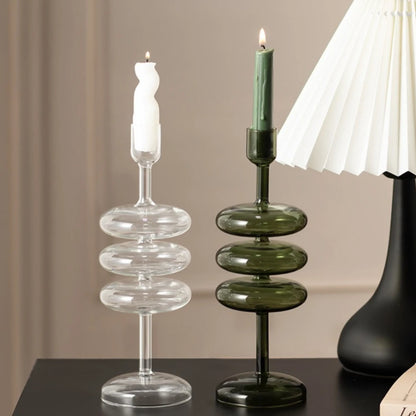 Nordic Coloured Glass Taper Candle Holder Dining Table Decor