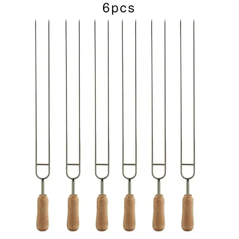6-Piece Stainless Steel U-Shaped BBQ Skewer Set Double Prong Grilling Forks Outdoor