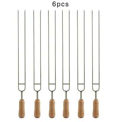 6-Piece Stainless Steel U-Shaped BBQ Skewer Set Double Prong Grilling Forks Outdoor