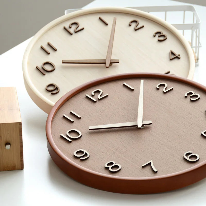 Japanese Noiseless Solid Wood Wall Clock Retro Minimalist Living Room Home Decor