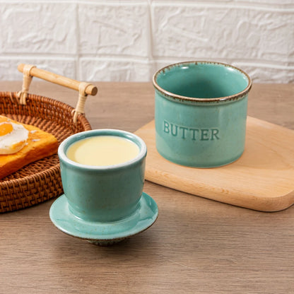 Artisan Kiln Turned Ceramic Butter Dish with Lid Kitchen Counter Decor