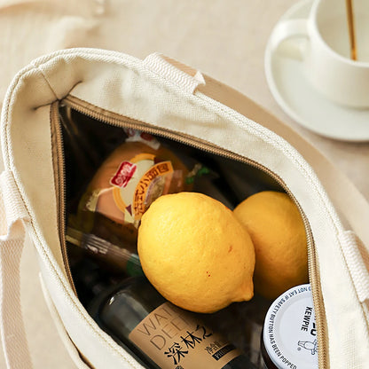 Canvas Insulated Lunch Bag with Zipper Portable Picnic Travel Storage Home Decor