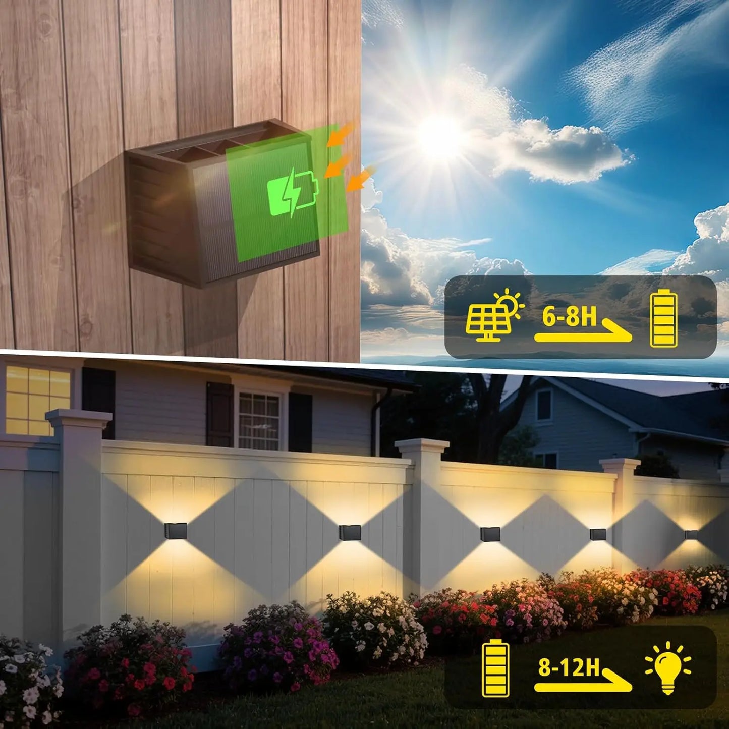 Solar Wall Light Dual Beam Warm White IP65 Garden Outdoor Fence
