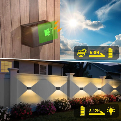Solar Wall Light Dual Beam Warm White IP65 Garden Outdoor Fence