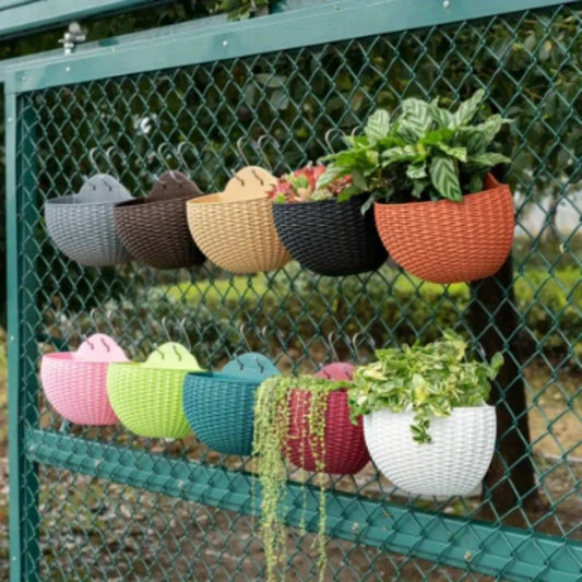 Rattan Look Half Round Wall Planter Hanging Flower Pot Balcony
