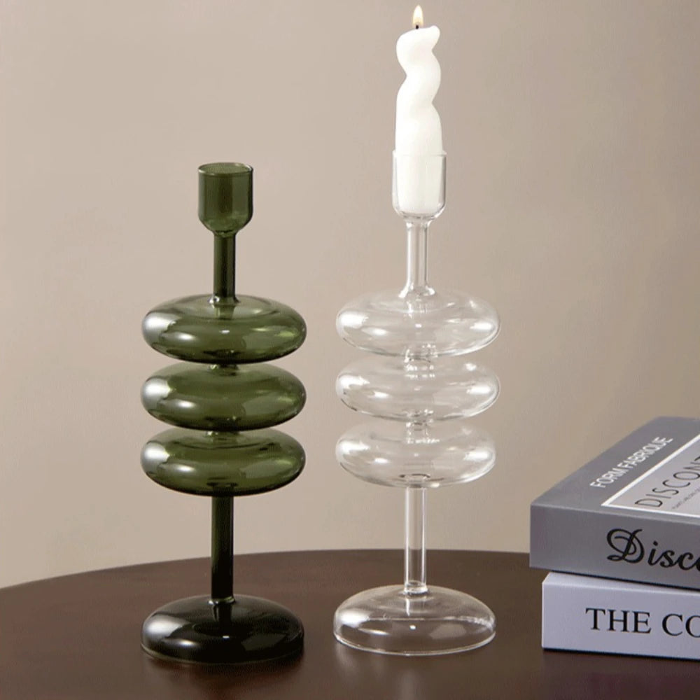 Nordic Coloured Glass Taper Candle Holder Dining Table Decor