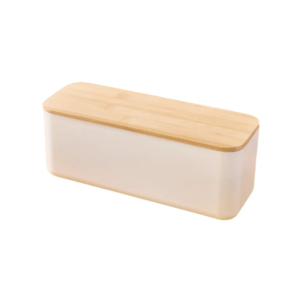 Bamboo Lid Bread Box Storage Bin Rectangular Kitchen Decor