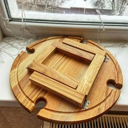 Wooden Folding Picnic Table Portable Wine Rack Snack Tray Storage
