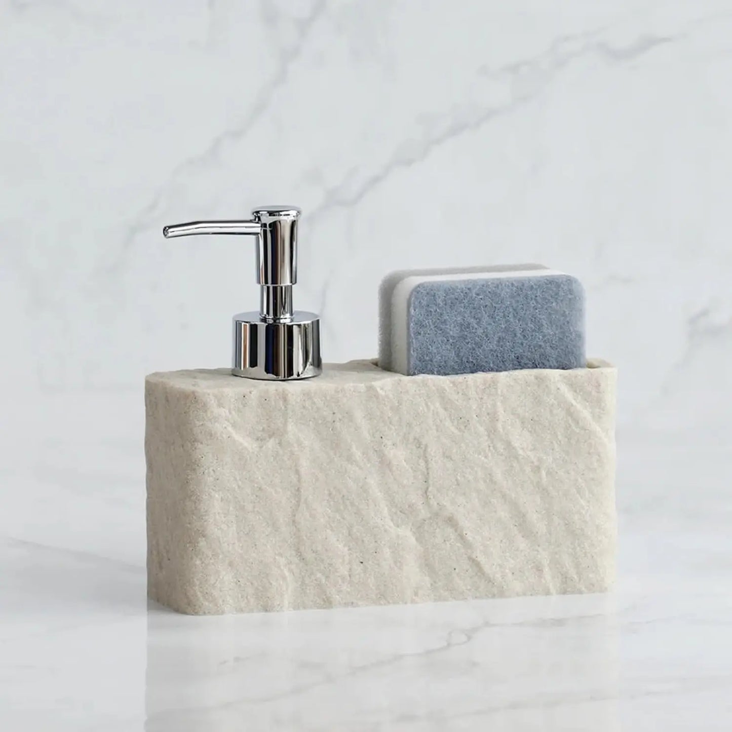 2-in-1 Stone Texture Soap Dispenser and Sponge Holder Kitchen Sink Organiser