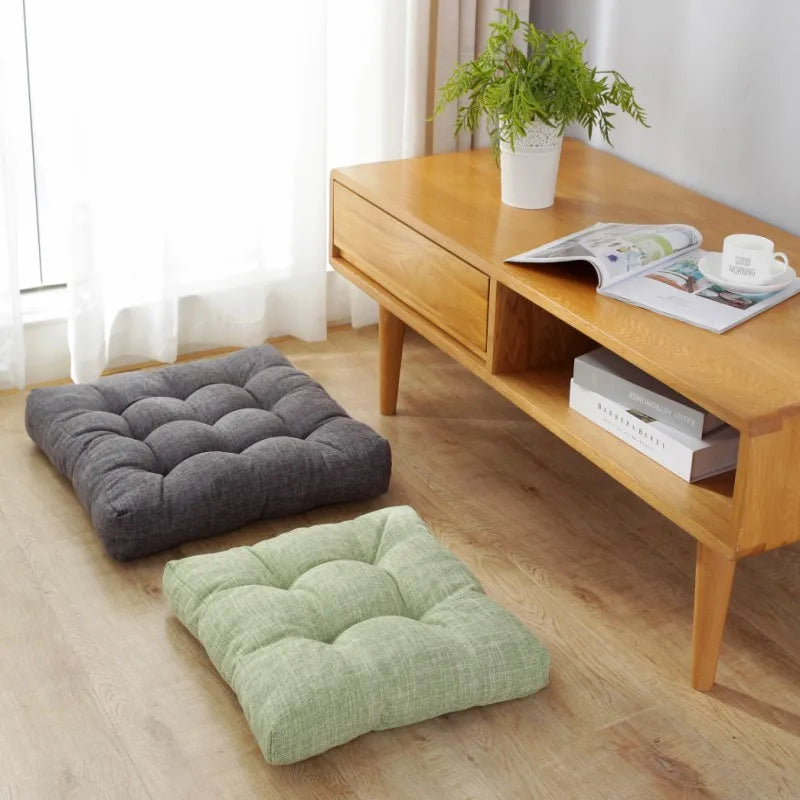 Linen Tufted Floor Cushion Square Meditation Yoga Seat Pad Home Decor