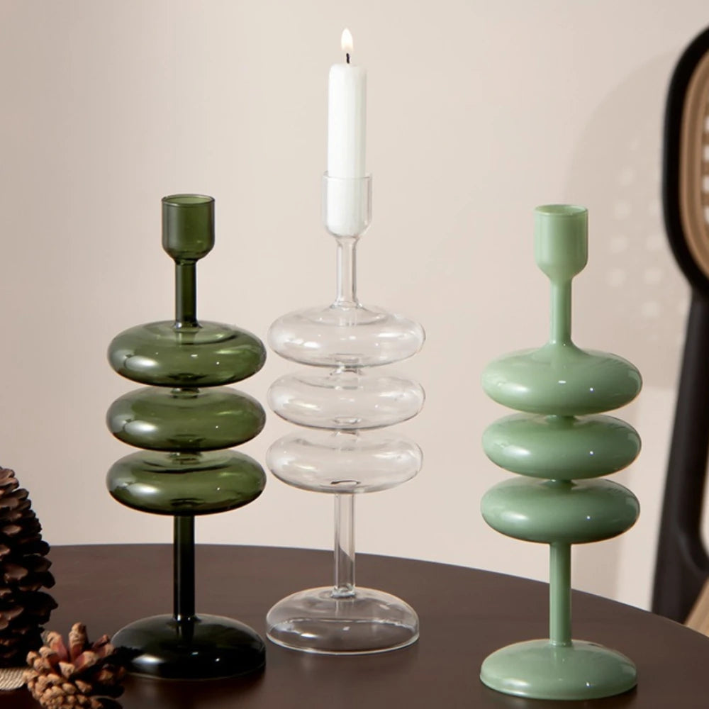 Nordic Coloured Glass Taper Candle Holder Dining Table Decor