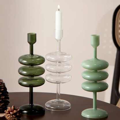 Nordic Coloured Glass Taper Candle Holder Dining Table Decor
