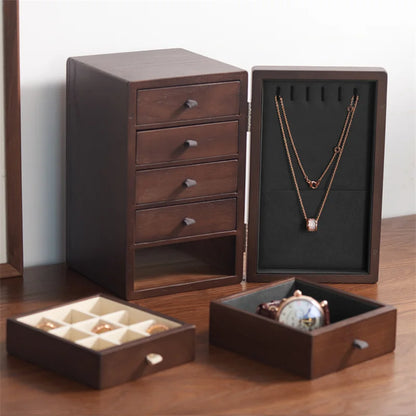 Multi-Layer Wooden Jewellery Box Organiser Velvet Interior Ring Bracelet Storage