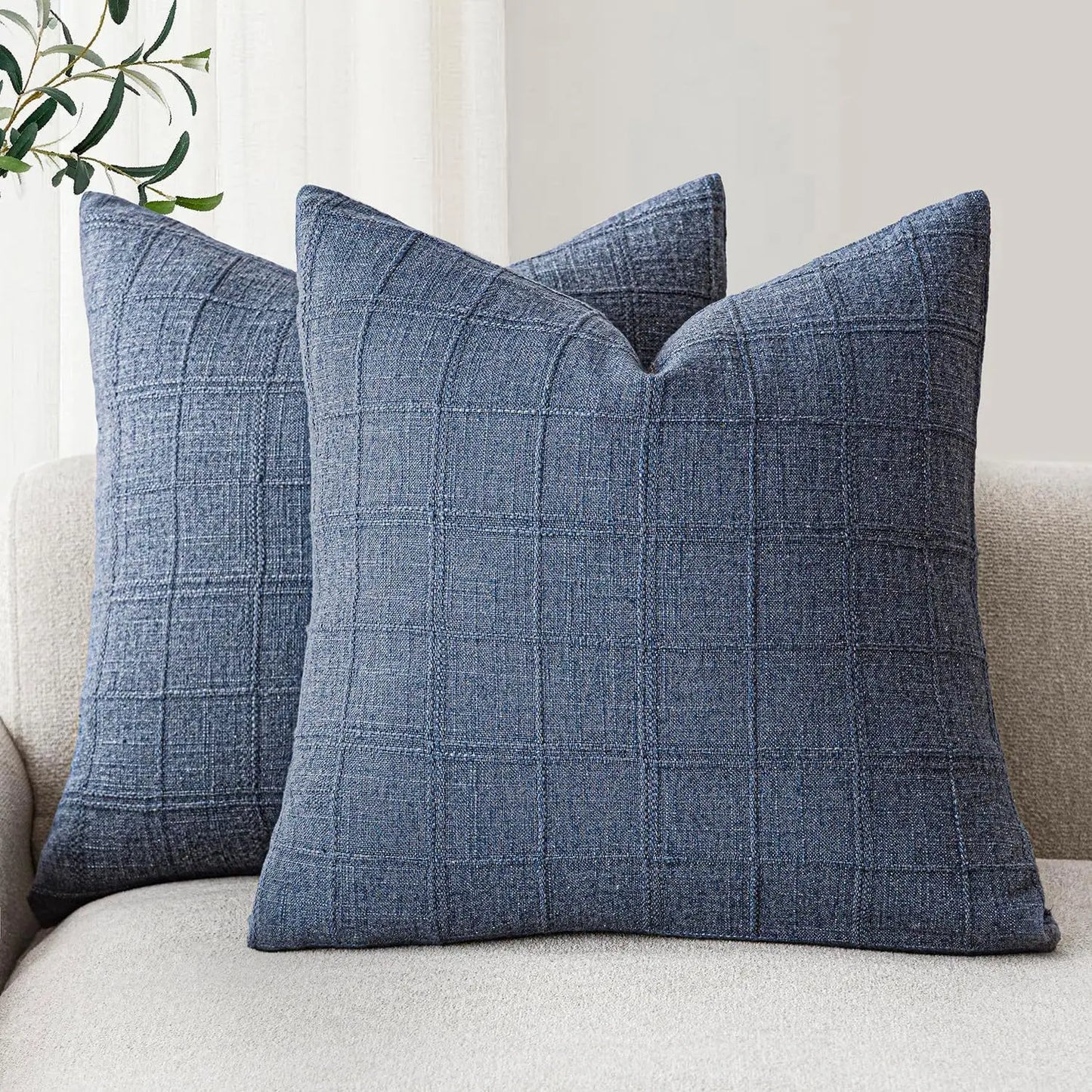 Boho Linen Check Throw Pillow Cover Neutral Sofa Cushion Cover