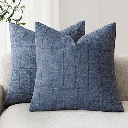 Boho Linen Check Throw Pillow Cover Neutral Sofa Cushion Cover
