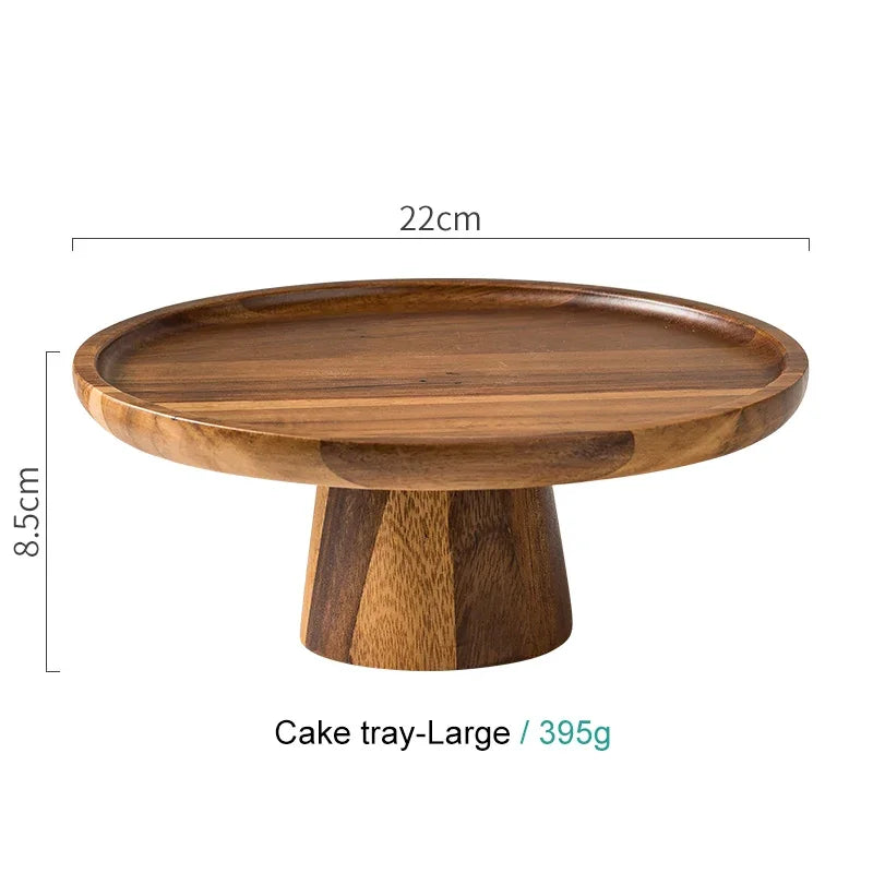 Acacia Wood High Foot Cake Stand Dessert Display Plate Home Decor