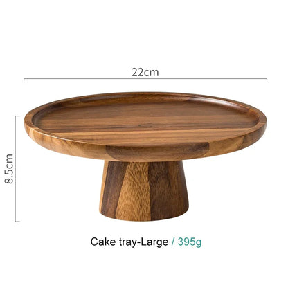Acacia Wood High Foot Cake Stand Dessert Display Plate Home Decor