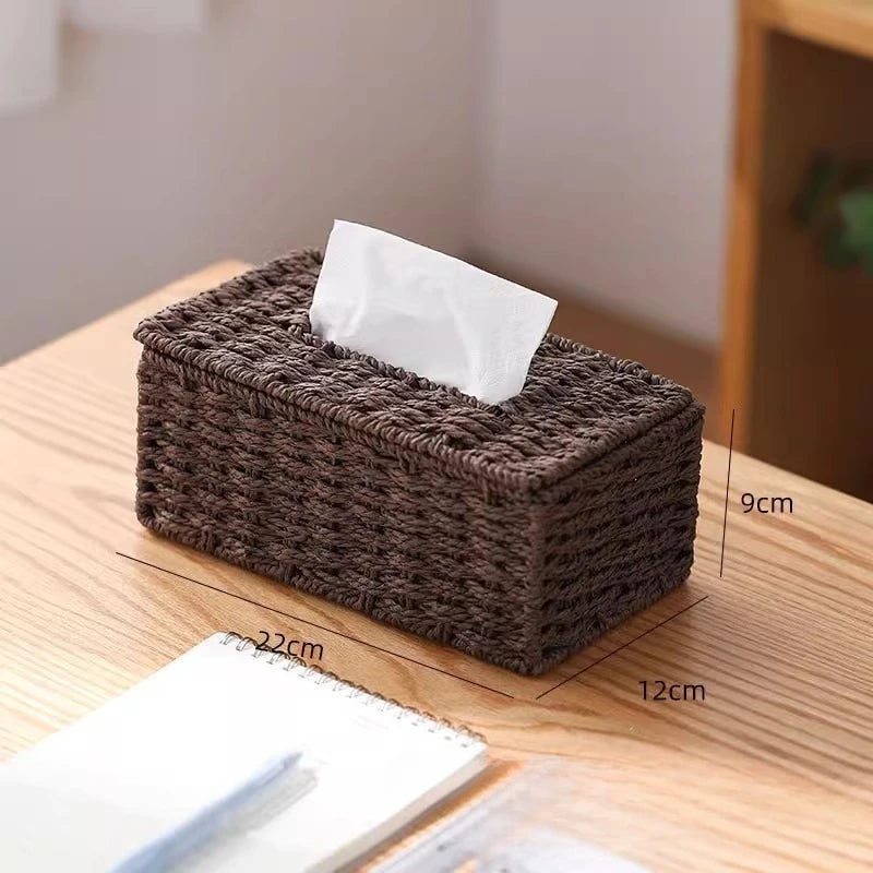 Woven Rattan Tissue Box Cover Natural Boho Storage Home Decor