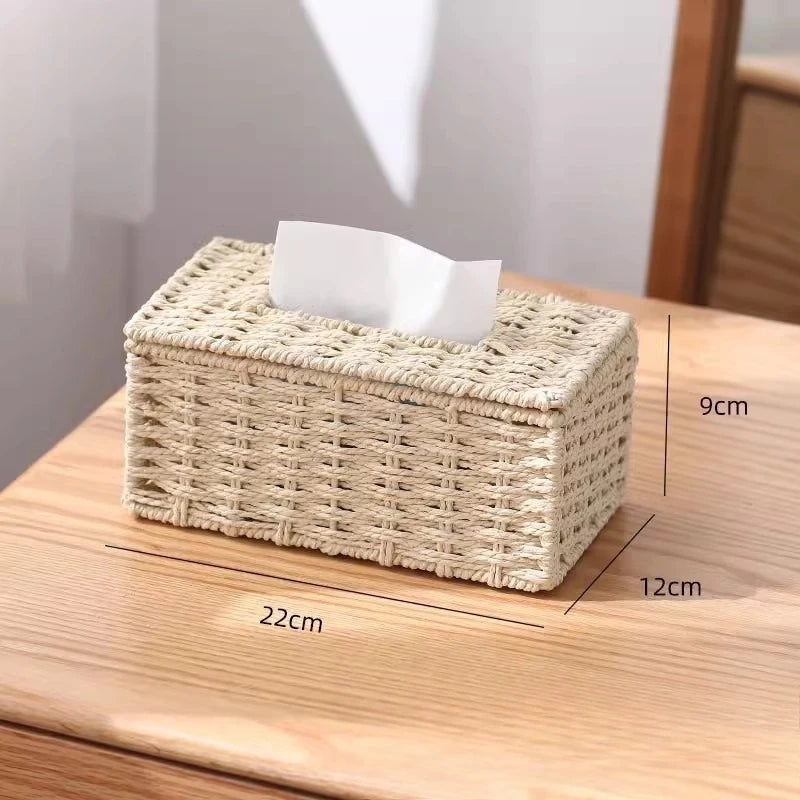 Woven Rattan Tissue Box Cover Natural Boho Storage Home Decor