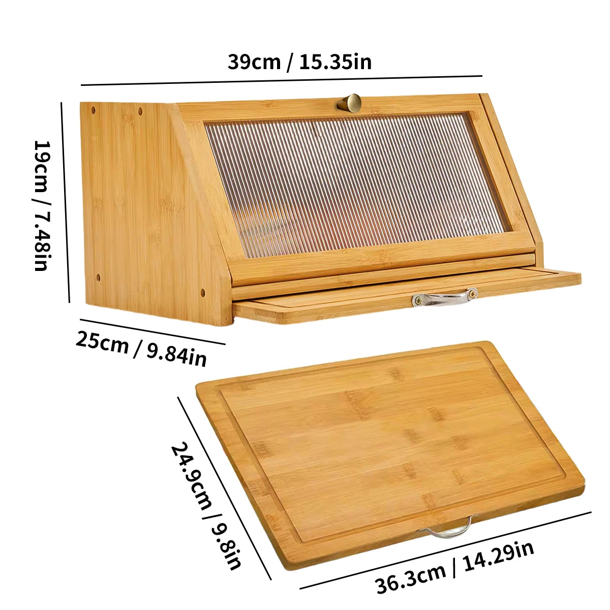 Bamboo Bread Box with Built-In Cutting Board Lid Large Kitchen Storage