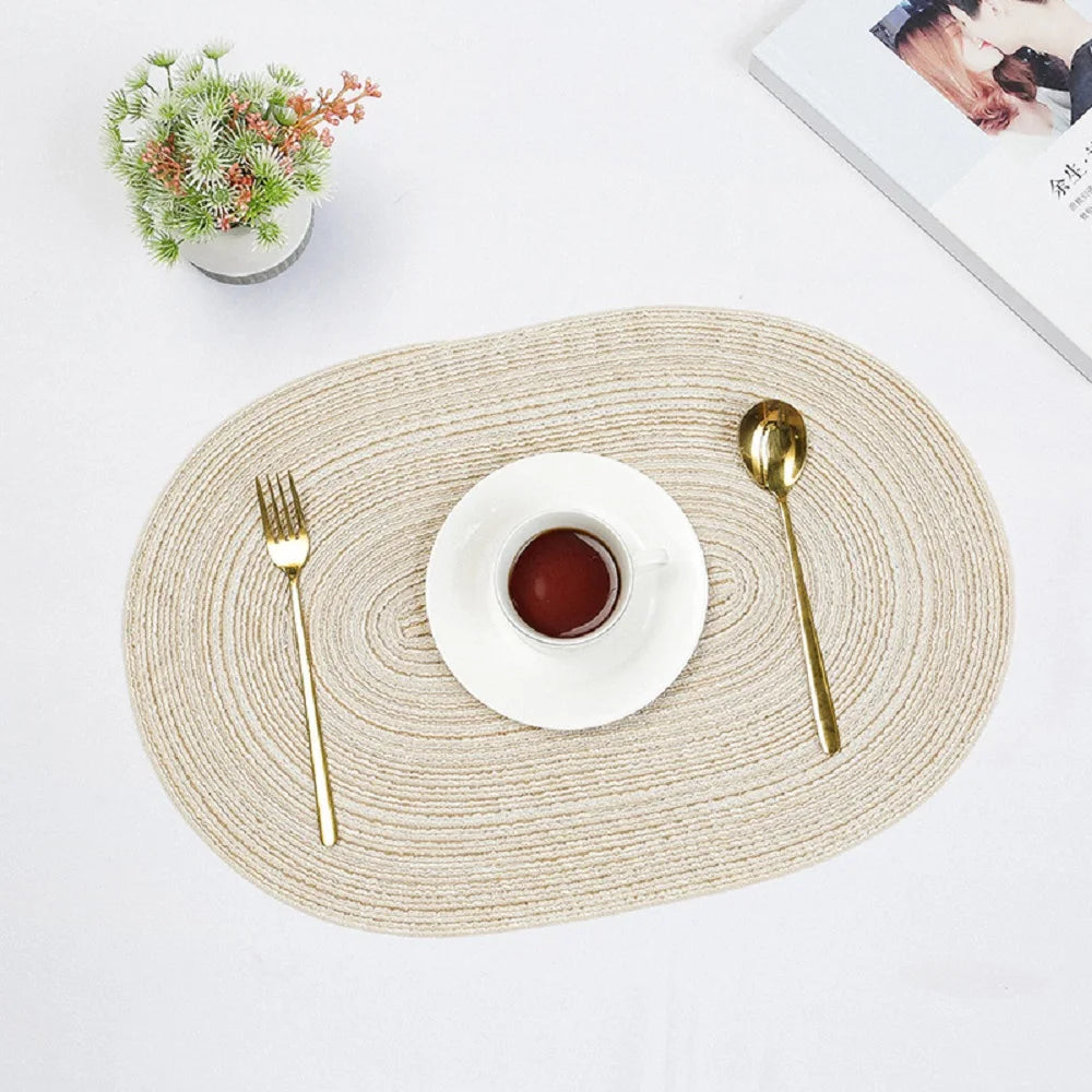 Oval Woven Placemat Set Natural Braided Dining Table Mat