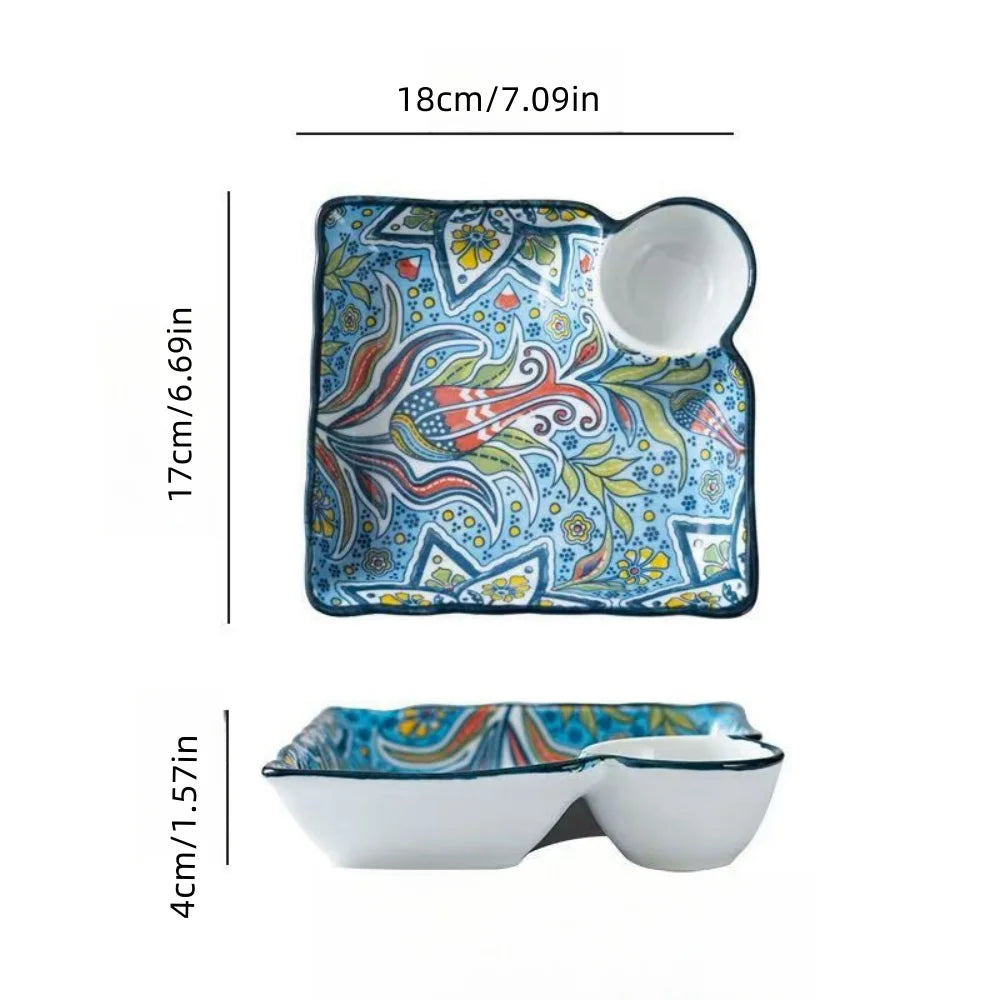 Bohemian Dumpling Plate Ceramic Segmented Breakfast Dish