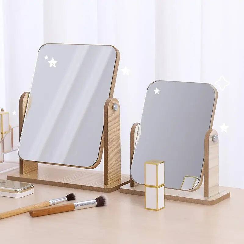 Wooden Desktop Vanity Mirror Double Sided Adjustable Makeup Mirror
