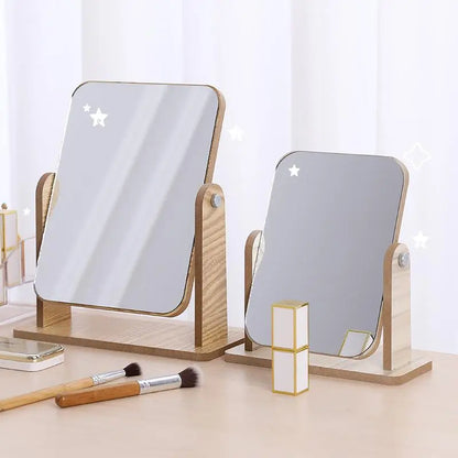 Wooden Desktop Vanity Mirror Double Sided Adjustable Makeup Mirror