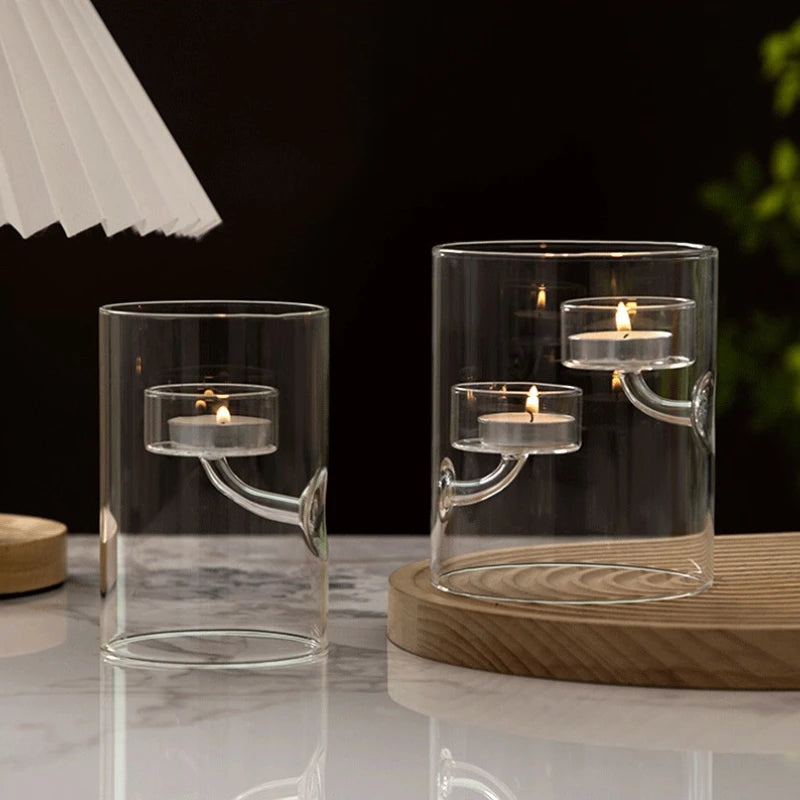Glass Hurricane Candle Holder Cylindrical Windproof Home Decor