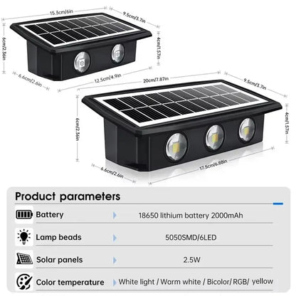 Solar LED Up Down Wall Light Outdoor Waterproof Garden Balcony Fence Decor Light