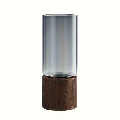 Glass Vase with Wooden Base Hydroponic Flower Vase Modern Home Decor