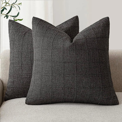 Boho Linen Check Throw Pillow Cover Neutral Sofa Cushion Cover