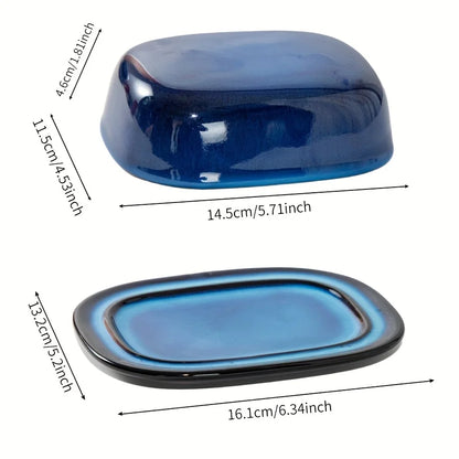 Retro Glazed Ceramic Butter Dish with Lid Countertop Kitchen Decor