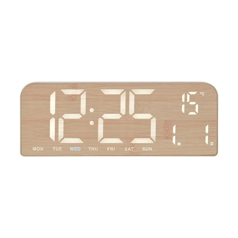 Digital Wooden Wall and Desk Clock LED Countdown Dual Alarm Temperature Display Home Decor