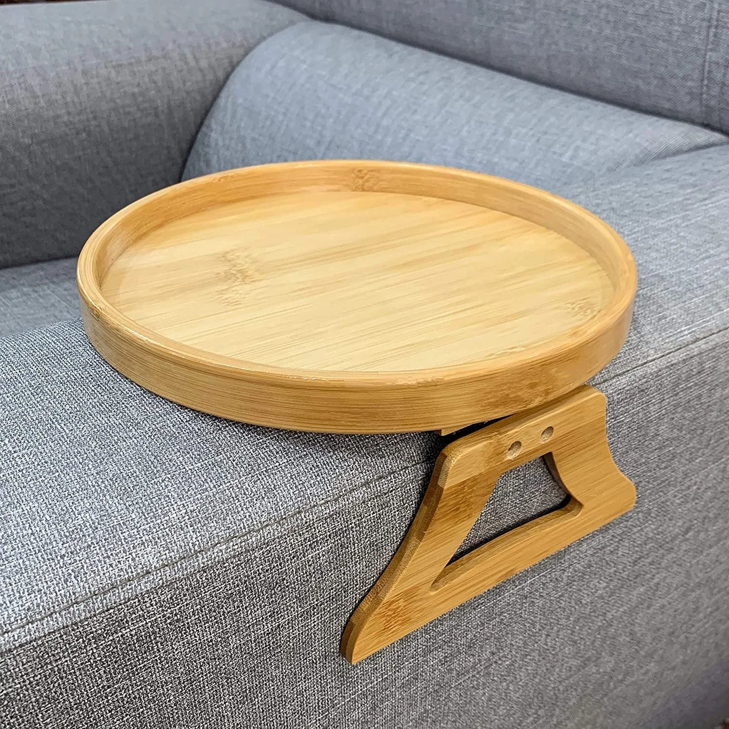 Natural Bamboo Sofa Armrest Clip-On Tray Snack and Coffee Side Table Home Decor