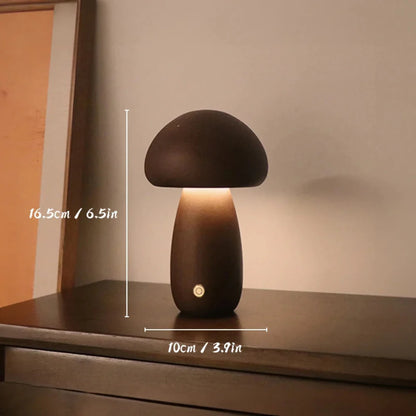 Natural Wood Mushroom Lamp Touch Dimmer Warm LED Bedside Decor