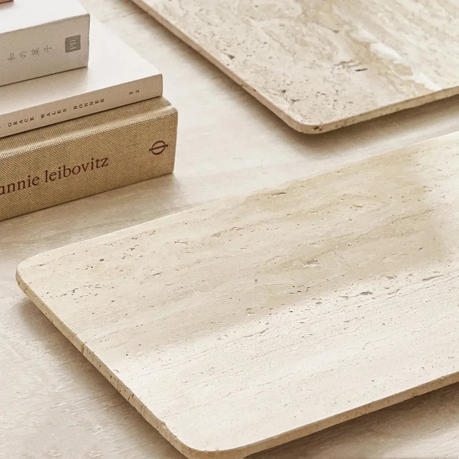 Natural Travertine Marble Tray Decorative Storage Vanity Tray Home Decor